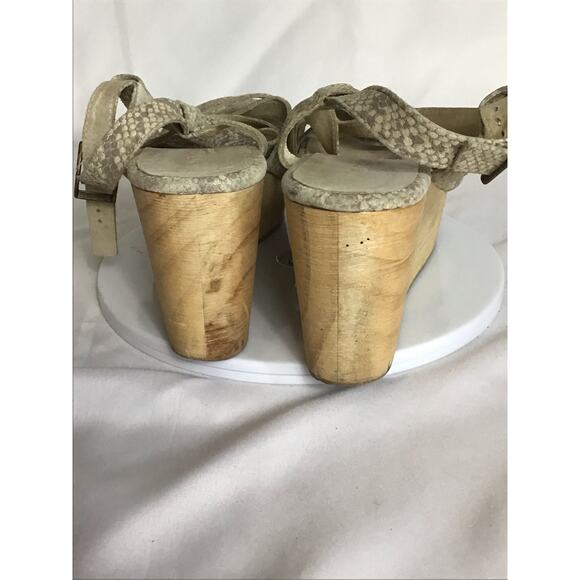 Cordani Calzature Women Snake Skin Wood Block Wedge Sandals Sz. 40/Sz.9 Us beige - Picture 6 of 13